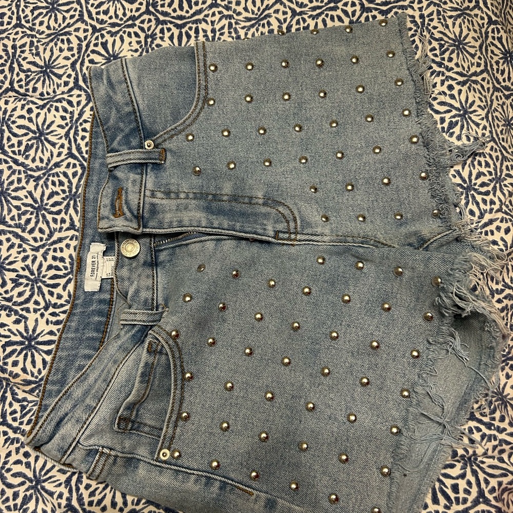 Forever 21 Light Blue Studded Jean Shorts